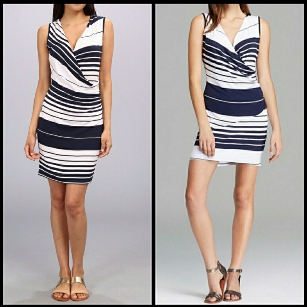 Michael Stars Delancy Navy Striped Faux Wrap Dress